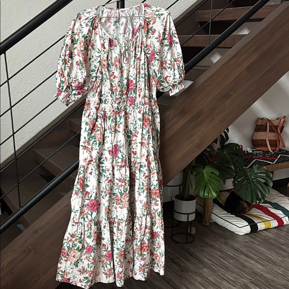 Anthropologie Floral Puff Sleeve Maxi Sundress